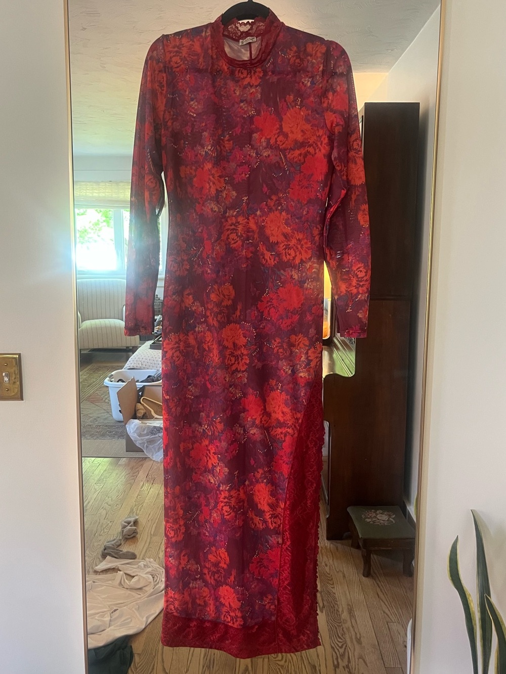 Free People Red Floral Long Sleeve Maxi Dress